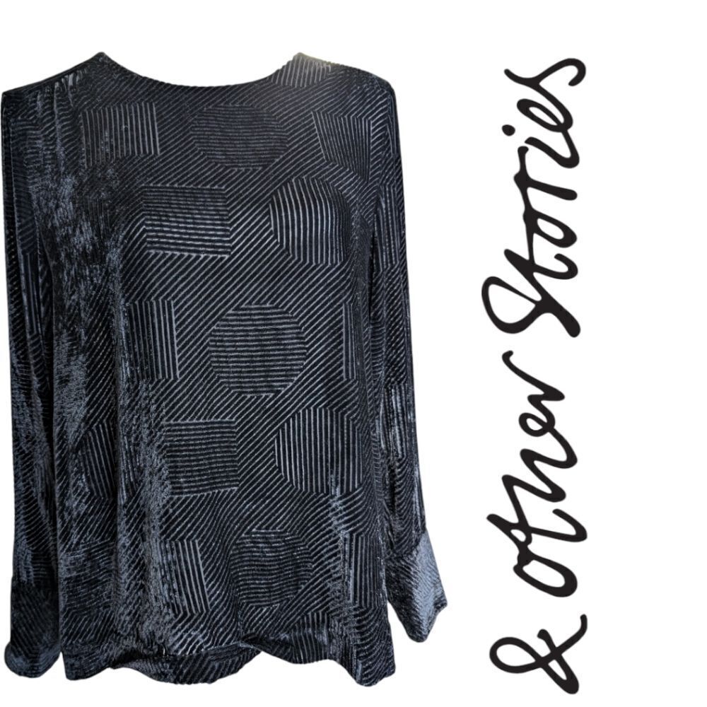 & other stories Black burnout silk velvet blouse  size 8 devore